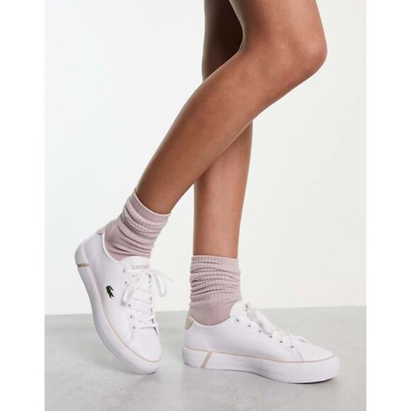Lacoste Sz. 10 White/Pink Gripshot Leather Low Profile Sneakers Preppy - Picture 1 of 16